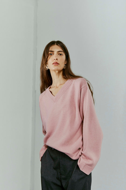 CMSIENNA - V-NECK PULLOVER IN ROSE