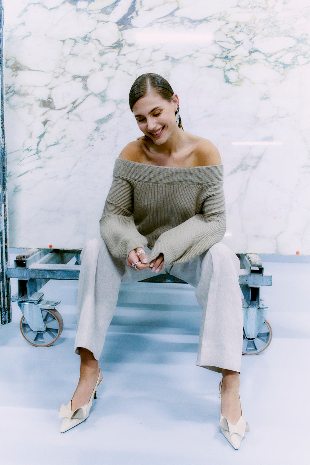 Cmcolin - geribbelde pullover in beige