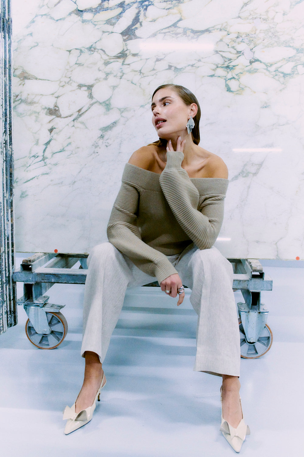 Cmcolin - geribbelde pullover in beige