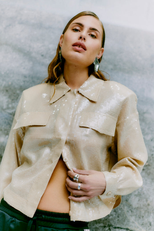 Cmtrucker - jas met pailletten in beige