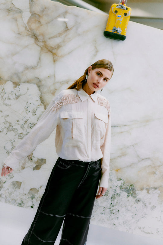 CMPOPSY - SHIRT WITH FRINGES IN BEIGE