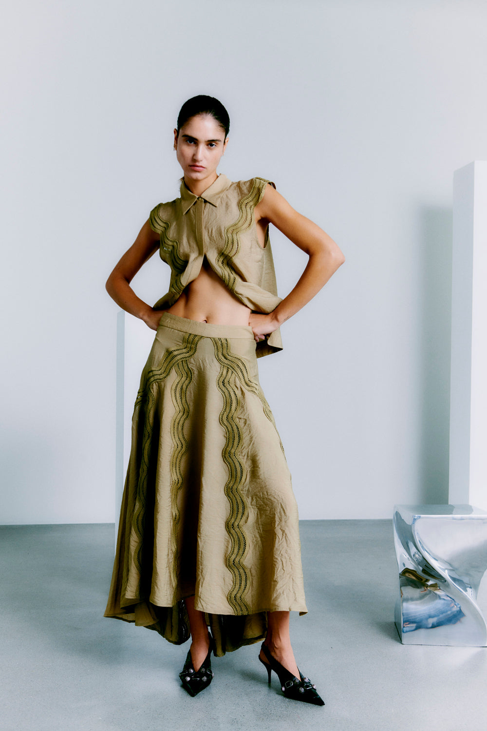 CMCOLE - SHIRT WITH LACE IN GREEN