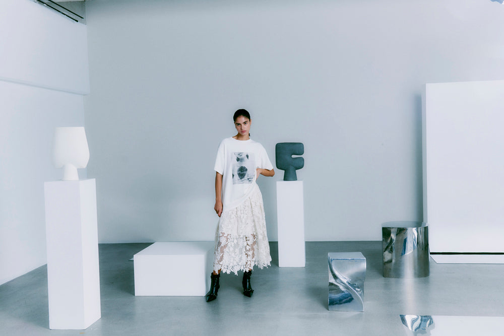 Cmlarah - rok met allover kant in gebroken wit