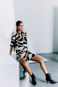 CMNATULI - SHORT SHIRT IN BEIGE AND BLACK