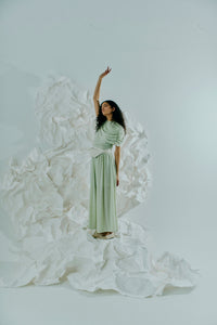 muse green dress Cph MEJSE Emerald Green Dress V-neck ODDI cut neckline with two Color:BEIGE-MULT