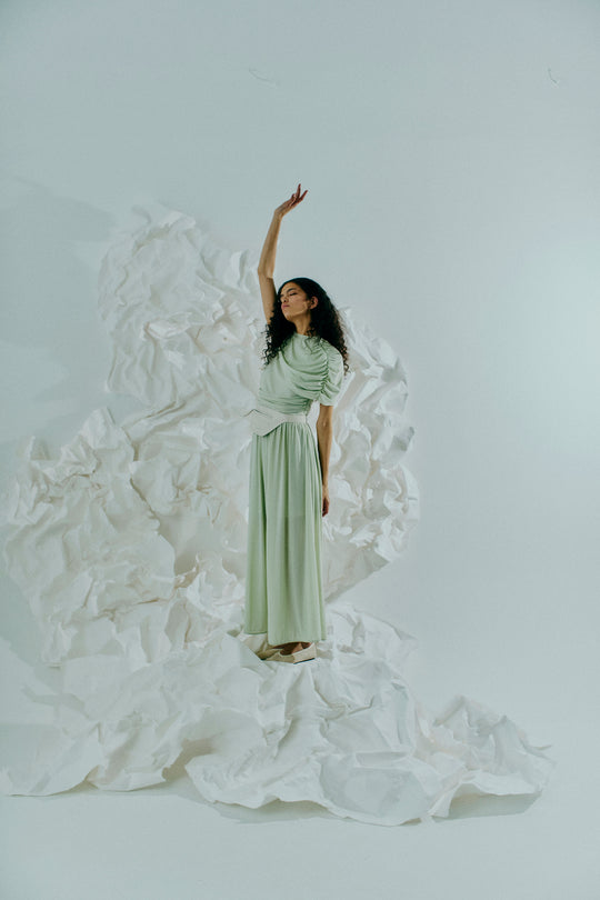 CMMEJSE - DRESS WITH DRAPED LAPEL IN GREEN