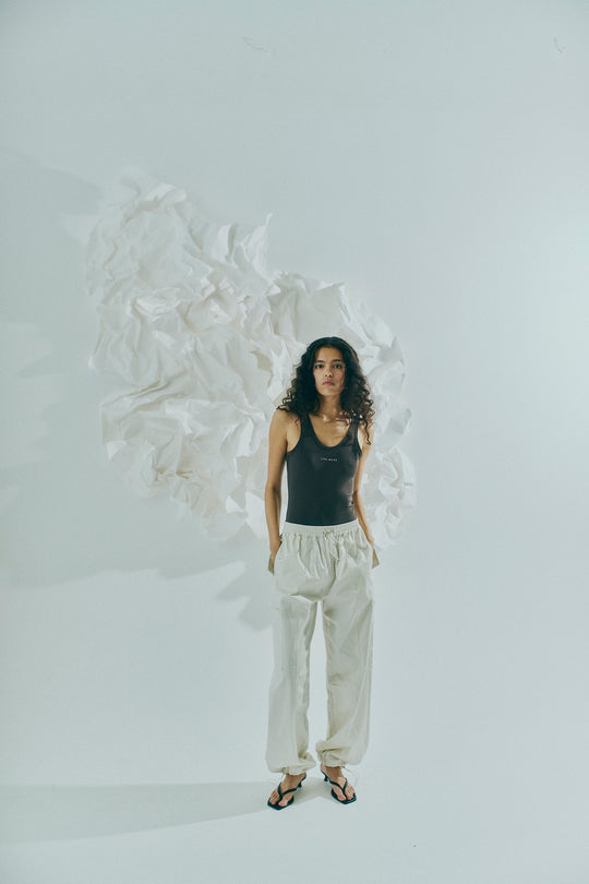 CMSHINEY - PANTS WITH ADJUSTABLE ELASTIC IN OFF-WHITE