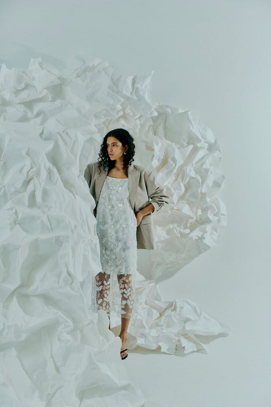 CMZIA - SEQUINNED DRESS IN OFF-WHITE
