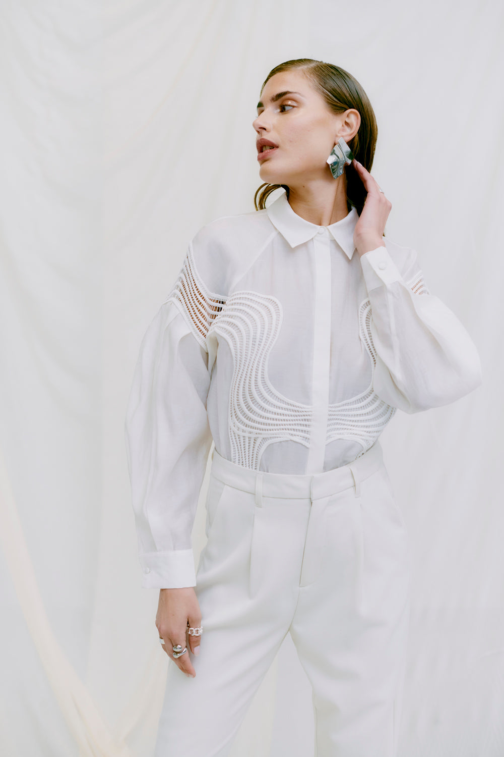 CMMOLLY - SHIRT WITH LACE IN OFF-WHITE