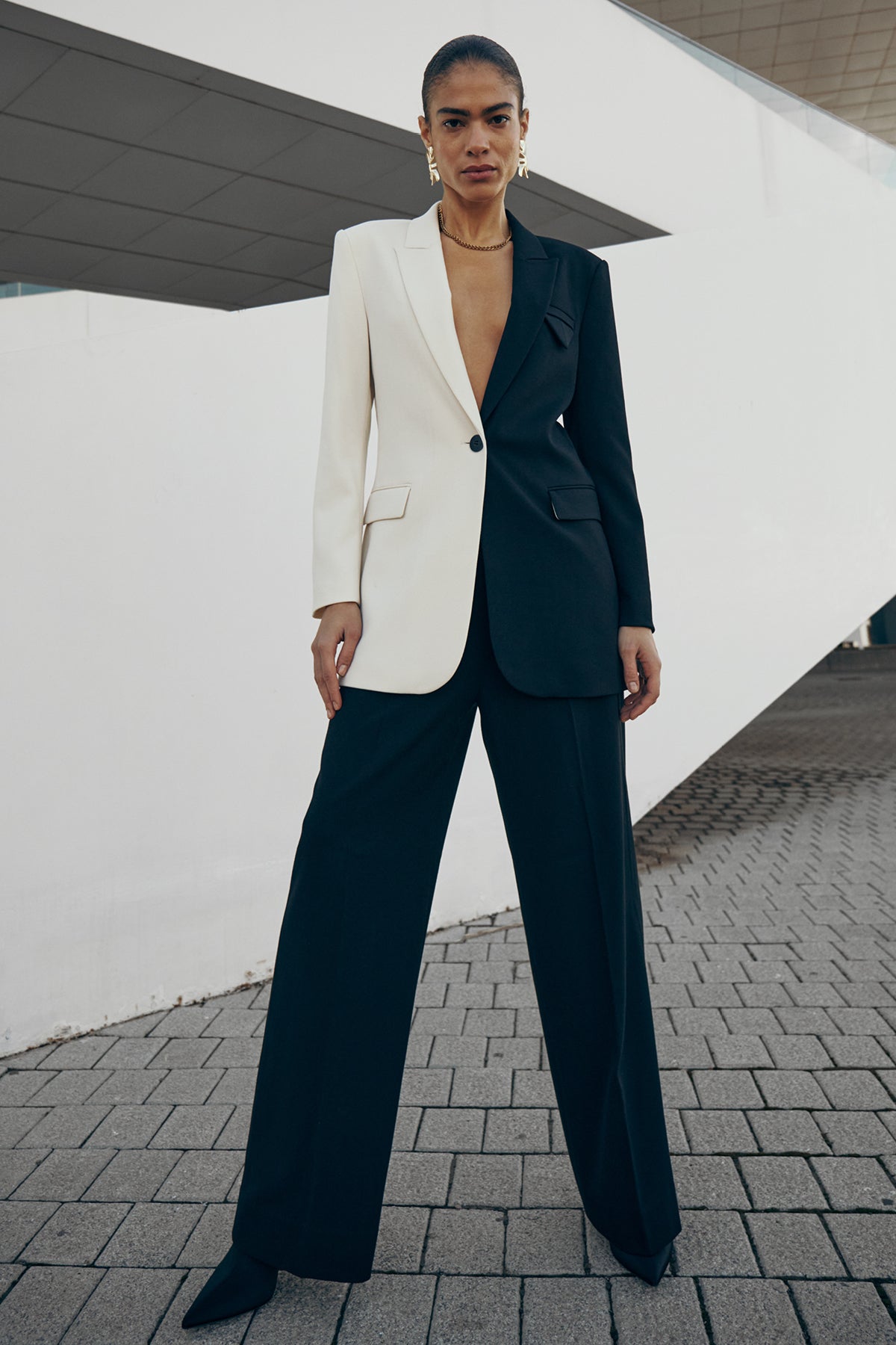 CMTailor - Lange blazer in grijs, gebroken wit