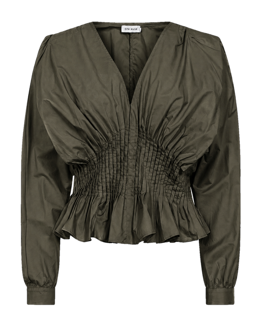 CMPOPLIN - BLOUSE WITH PLEATS IN KHAKI GREEN