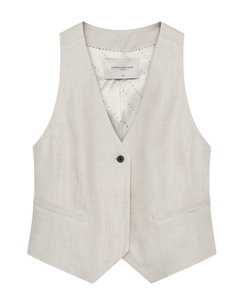 CMNATURE - LINEN WAISTCOAT IN BEIGE,OFF-WHITE
