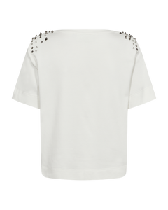 CMMUSE - T-SHIRT WITH SHOULDER PADS IN WHITE,OFF-WHITE