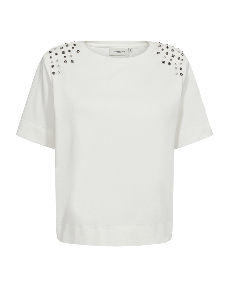 CMMUSE - T-SHIRT WITH SHOULDER PADS IN WHITE,OFF-WHITE