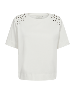 CMMUSE - T-SHIRT WITH SHOULDER PADS IN WHITE,OFF-WHITE