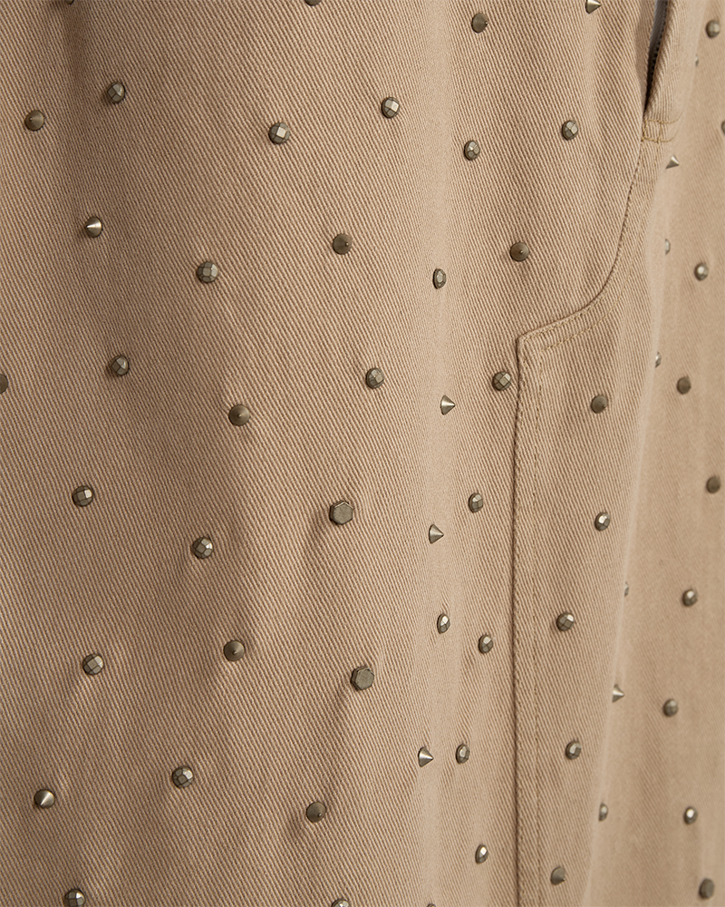 CMMETEOR - LONG DENIMSKIRT WITH STUDS IN BEIGE