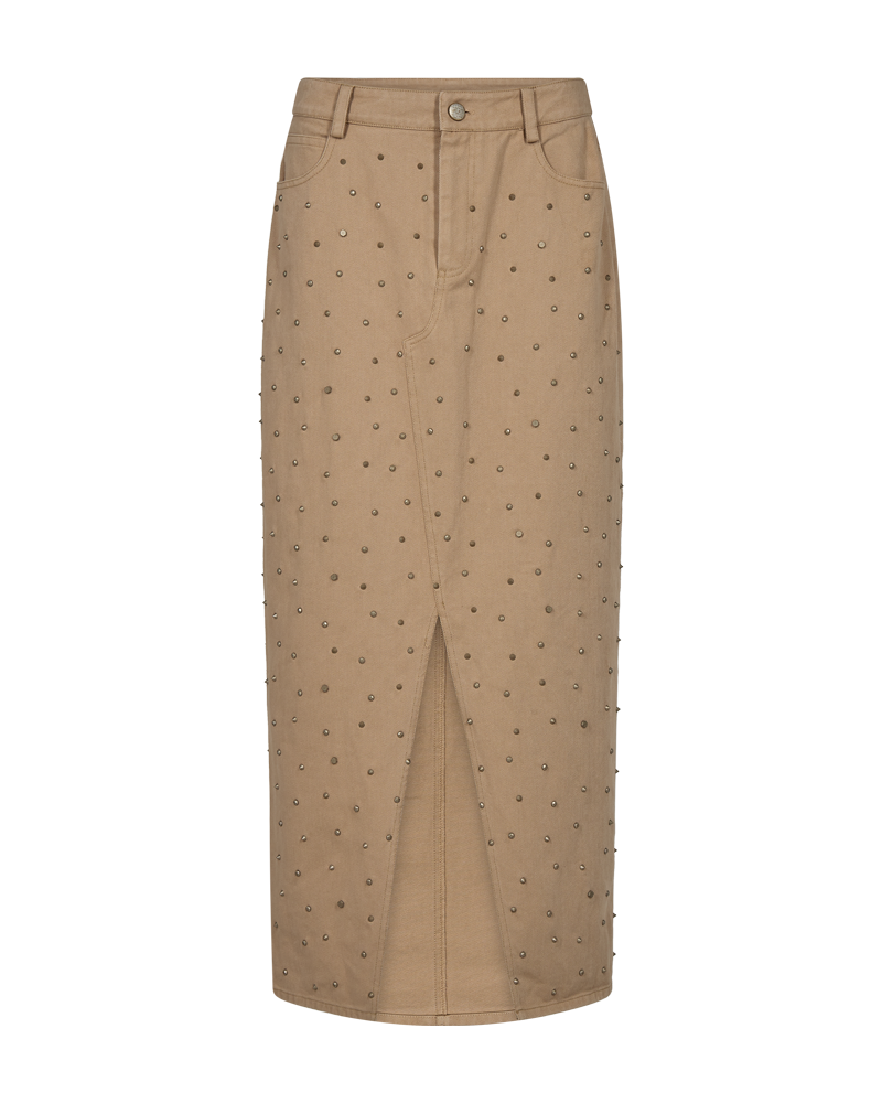 CMMETEOR - LONG DENIMSKIRT WITH STUDS IN BEIGE