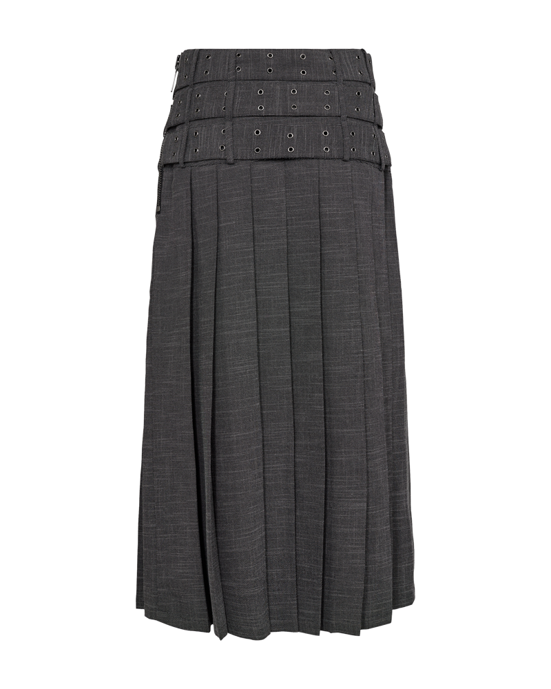 Cmtonnie - geplooide rok met riemdetails in grijs en wit