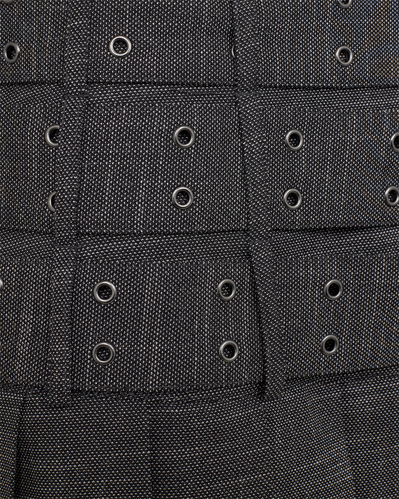 Cmtonnie - geplooide rok met riemdetails in grijs en wit