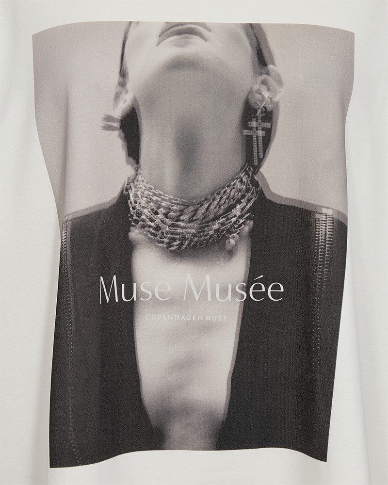 CMMUSE - LONG T-SHIRT WITH PRINT IN WHITE,OFF-WHITE