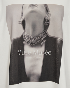 CMMUSE - LONG T-SHIRT WITH PRINT IN WHITE,OFF-WHITE