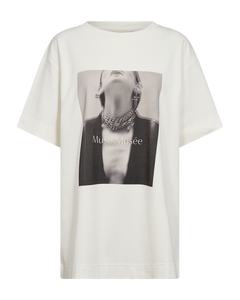 CMMUSE - LONG T-SHIRT WITH PRINT IN WHITE,OFF-WHITE