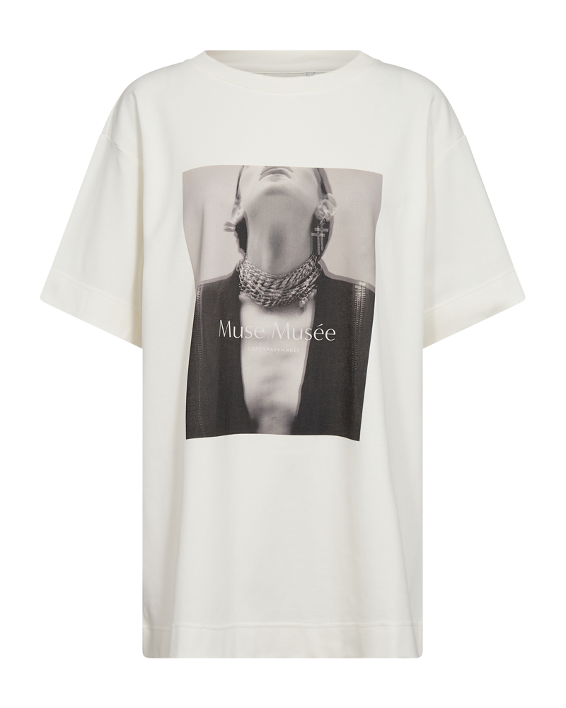 CMMUSE - LONG T-SHIRT WITH PRINT IN WHITE,OFF-WHITE