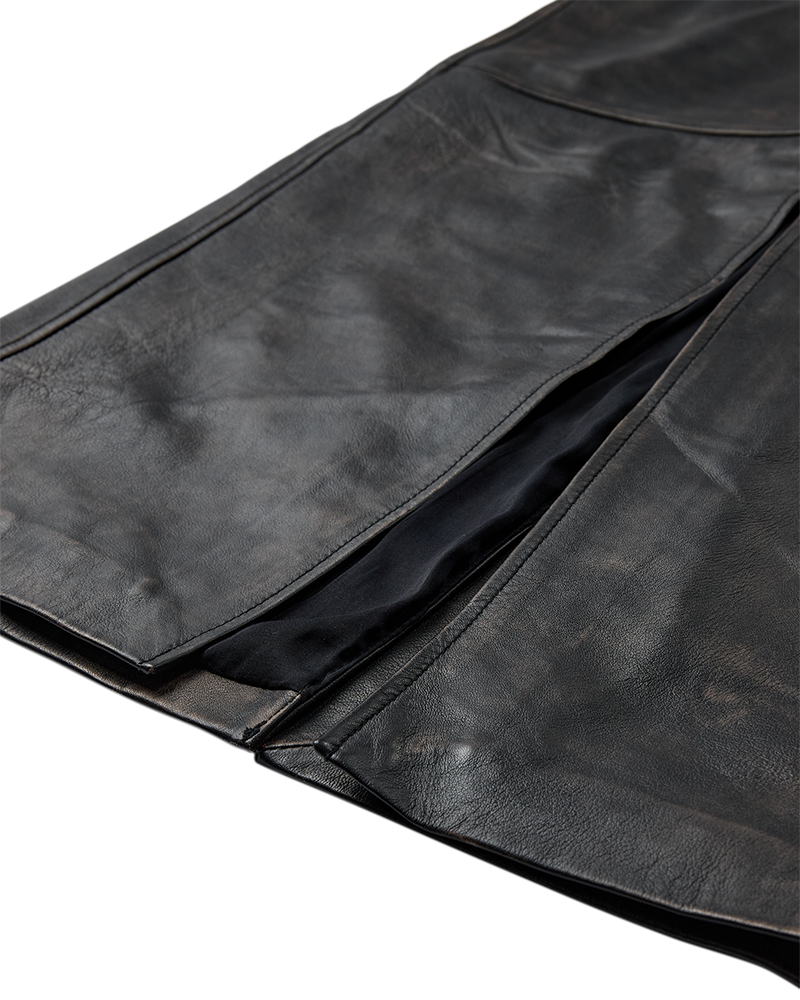 CMQUEEN - LEATHERSKIRT IN GREY AND BLACK