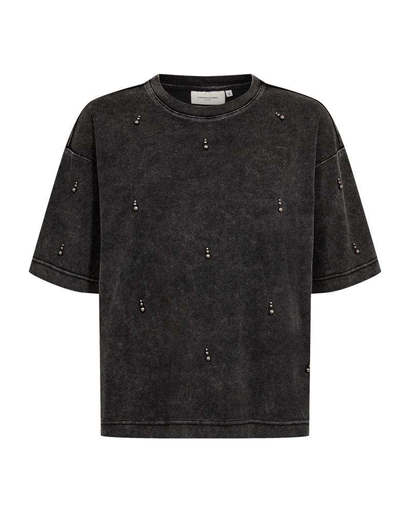 CMMUSE - T-SHIRT WITH BEADS IN BLACK