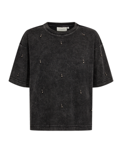 CMMUSE - T-SHIRT WITH BEADS IN BLACK