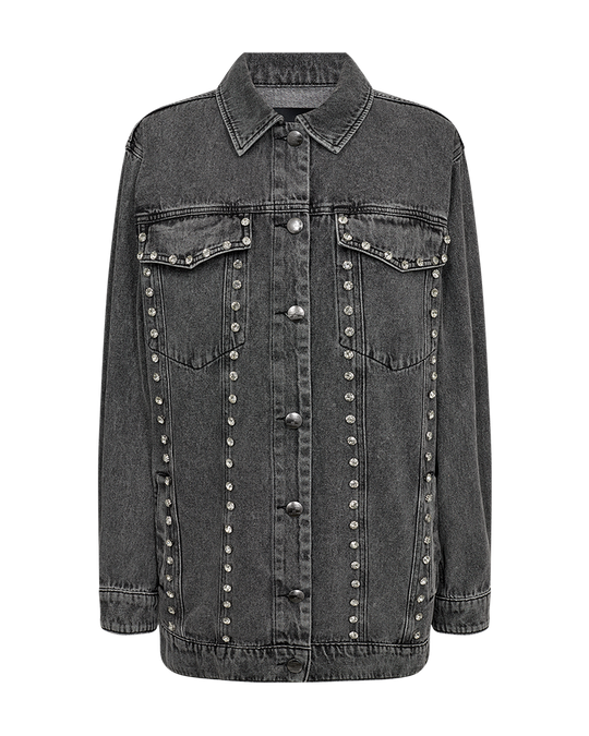 CMCHARLEE - LONG DENIM JACKET WITH RHINESTONES IN GREY
