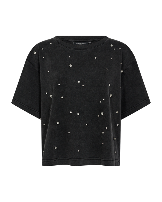 CMMUSE - T -shirt met steentjes in het zwart