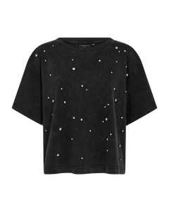 CMMUSE - T-SHIRT WITH RHINESTONES IN BLACK