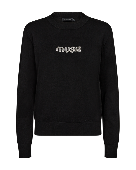 Cmveran - pullover met pailletten en smiley strip in het zwart