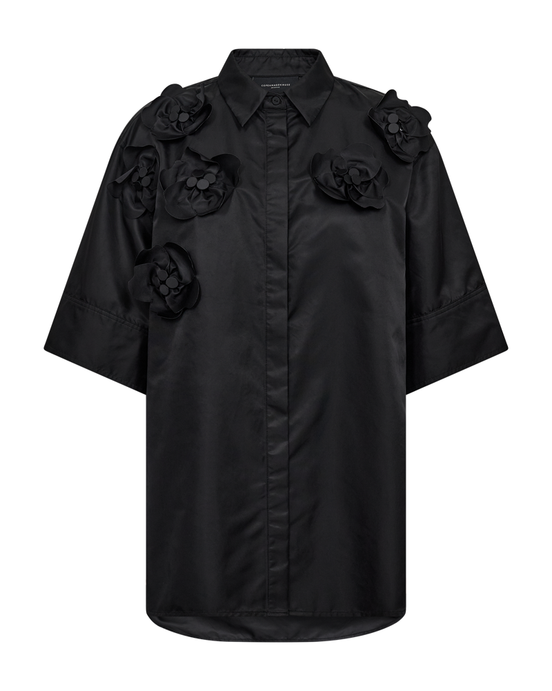 CMSIMI - SHIRT WITH HANDMADE FLOWERS IN BLACK