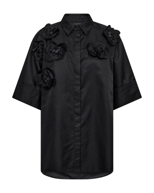 CMSIMI - SHIRT WITH HANDMADE FLOWERS IN BLACK