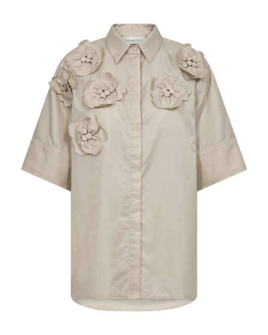 CMSIMI - SHIRT WITH HANDMADE FLOWERS IN BEIGE