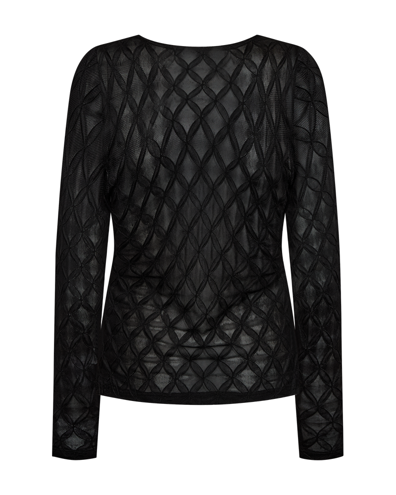 Cmhanna - Mesh Top met lange mouwen met patroon in zwart