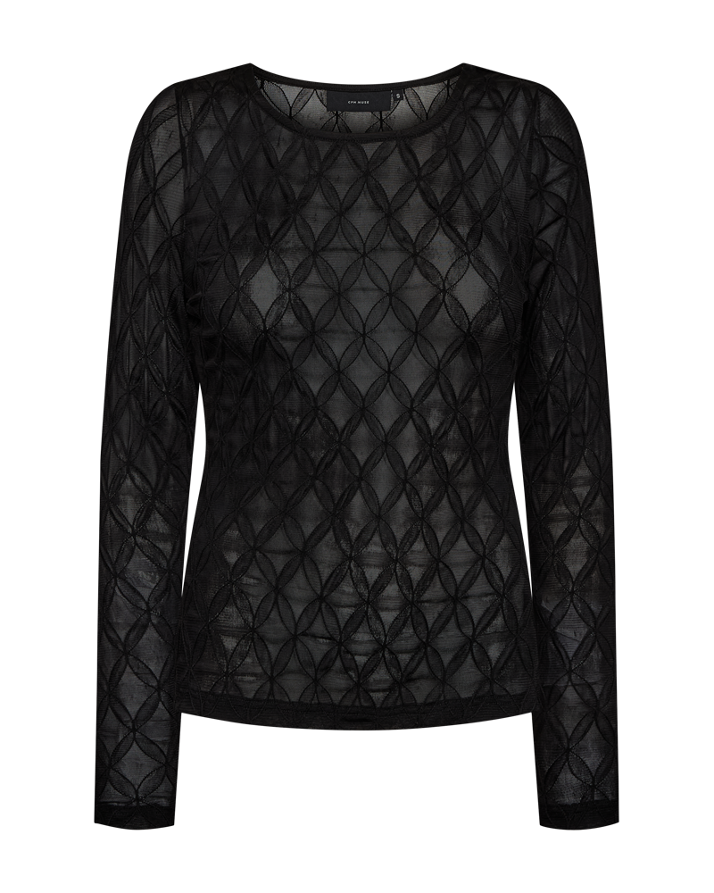 Cmhanna - Mesh Top met lange mouwen met patroon in zwart