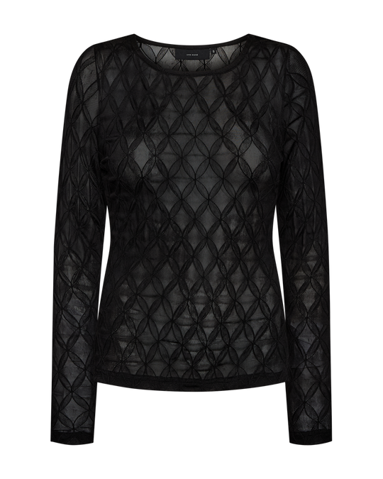 Cmhanna - Mesh Top met lange mouwen met patroon in zwart
