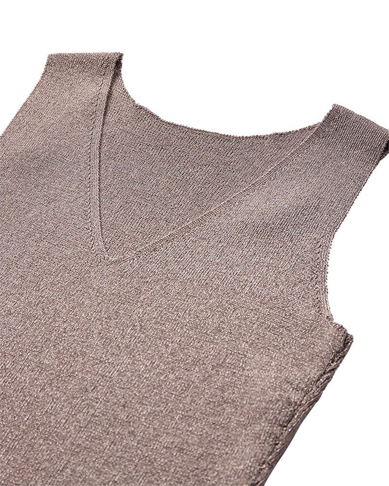 CMMETA - REVERSIBLE KNITTED TOP WITH METALLIC THREAD IN BEIGE