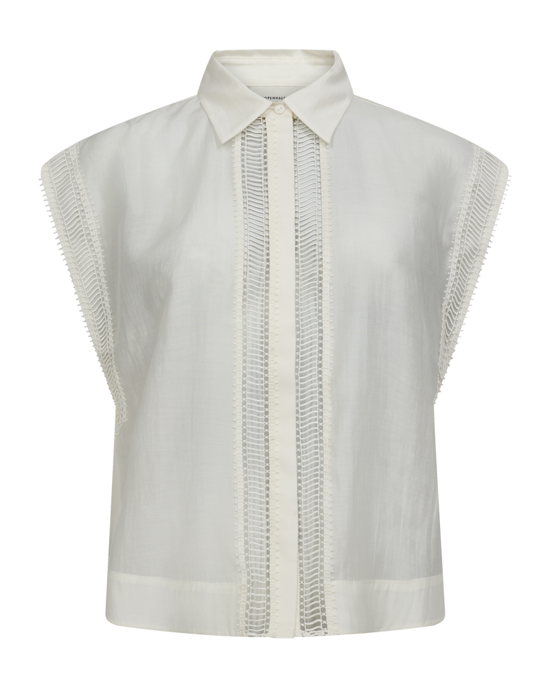 CMMOLLY - SHIRT WITH CUT-AND-SEW LACE IN OFF-WHITE