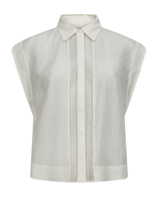 CMMOLLY - SHIRT WITH CUT-AND-SEW LACE IN OFF-WHITE