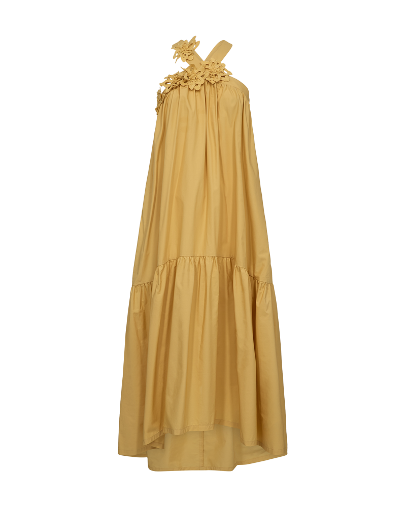 Cmvinca - jurk met genaaide bloemen in geel