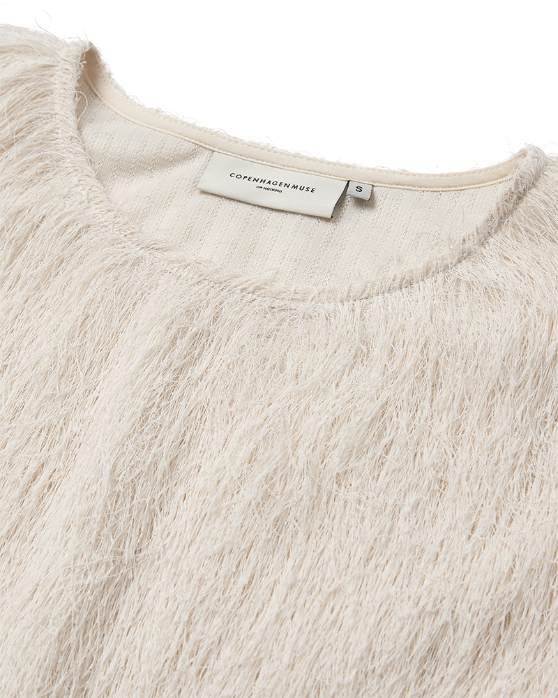 CMFALLON - T-SHIRT WITH FRINGES IN OFF-WHITE
