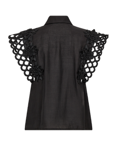CMMOLLY - SHIRT WITH LACE AND HAND-STITCHED FLOWERS IN BLACK