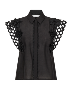 CMMOLLY - SHIRT WITH LACE AND HAND-STITCHED FLOWERS IN BLACK