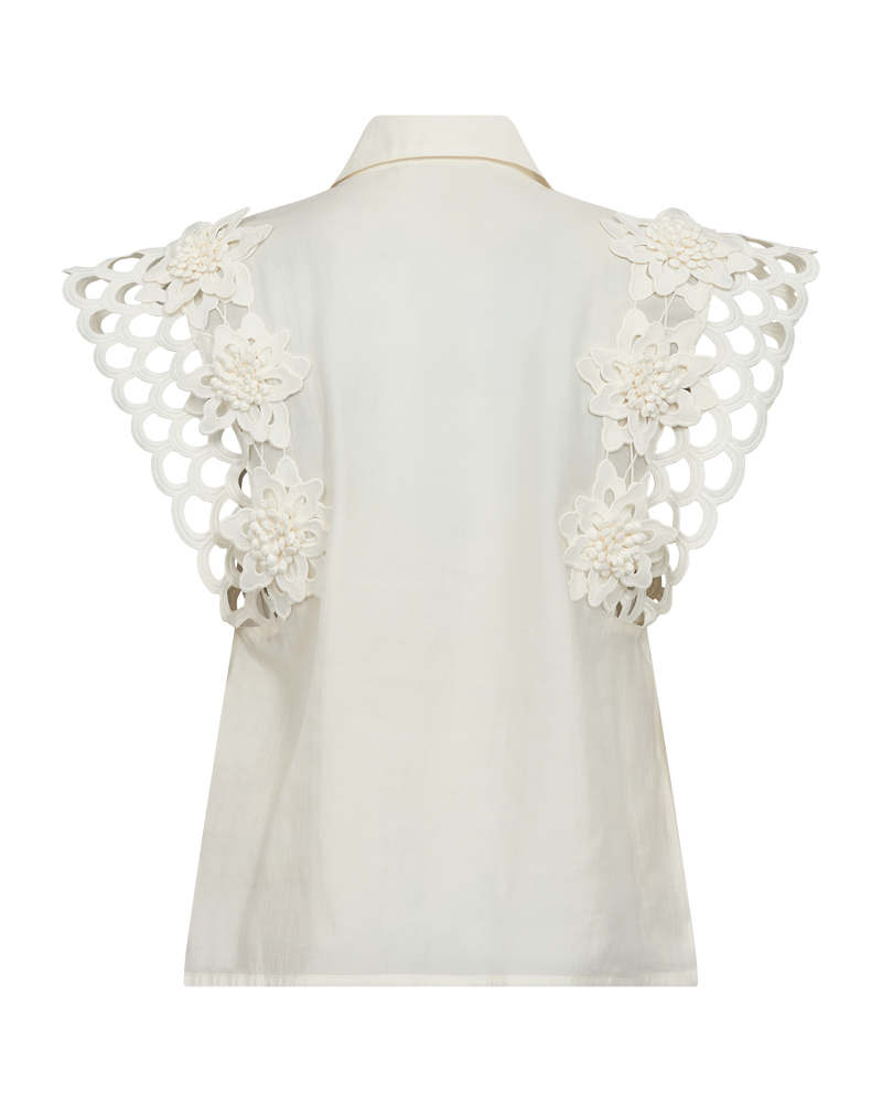 CMMOLLY - SHIRT WITH LACE AND HAND-STITCHED FLOWERS IN OFF-WHITE