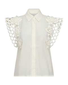 CMMOLLY - SHIRT WITH LACE AND HAND-STITCHED FLOWERS IN OFF-WHITE