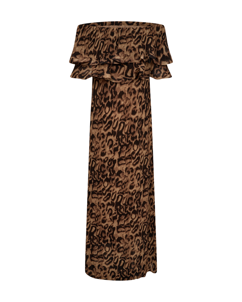 CMKIRA - PLEATED OFF-SHOULDER DRESS IN LEOPARD